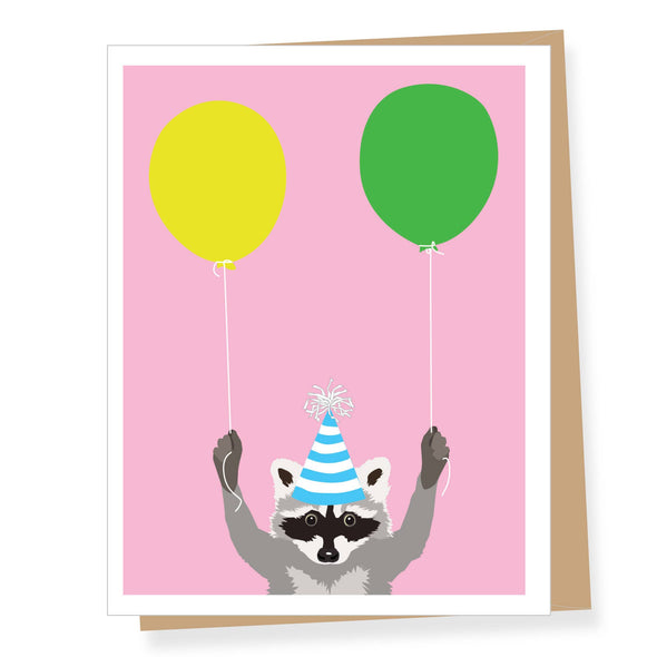 Apartment 2 Cards - Raccoon with Balloons Birthday Greeting Card